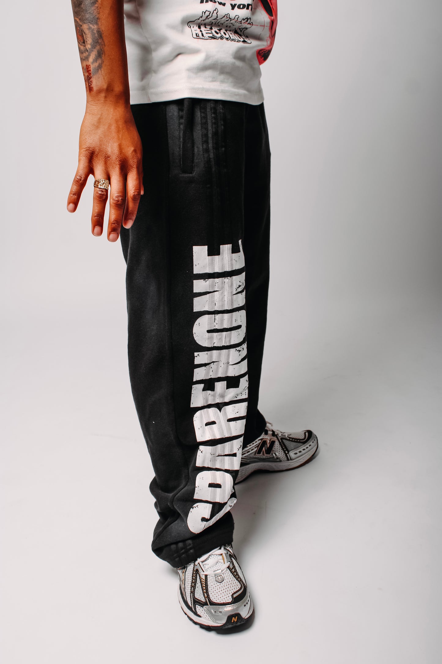 SpareNone “Oreo” Striped Baggy Sweatpants