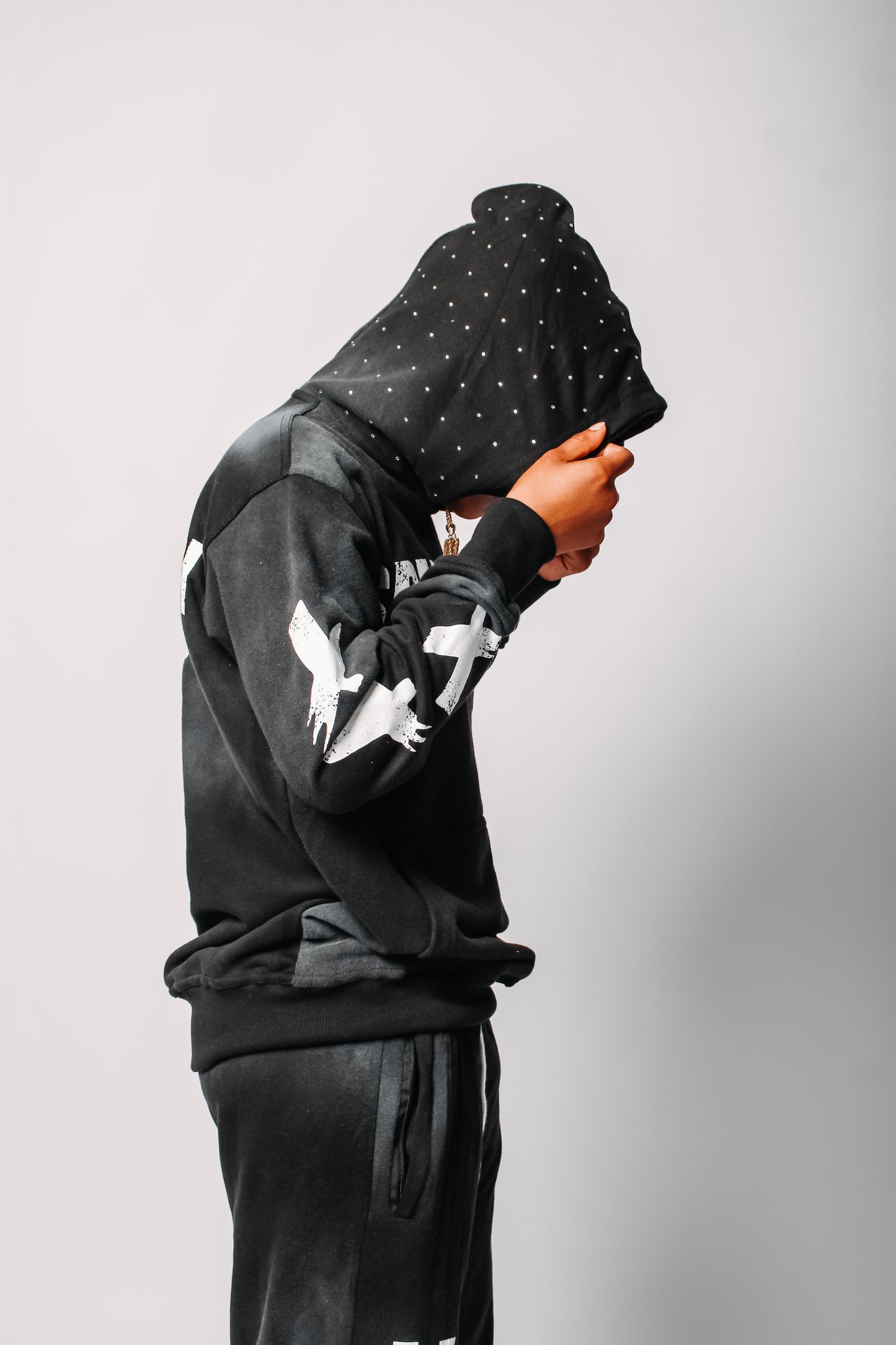 Black SpareNone Hoodie w/ Rhinestones