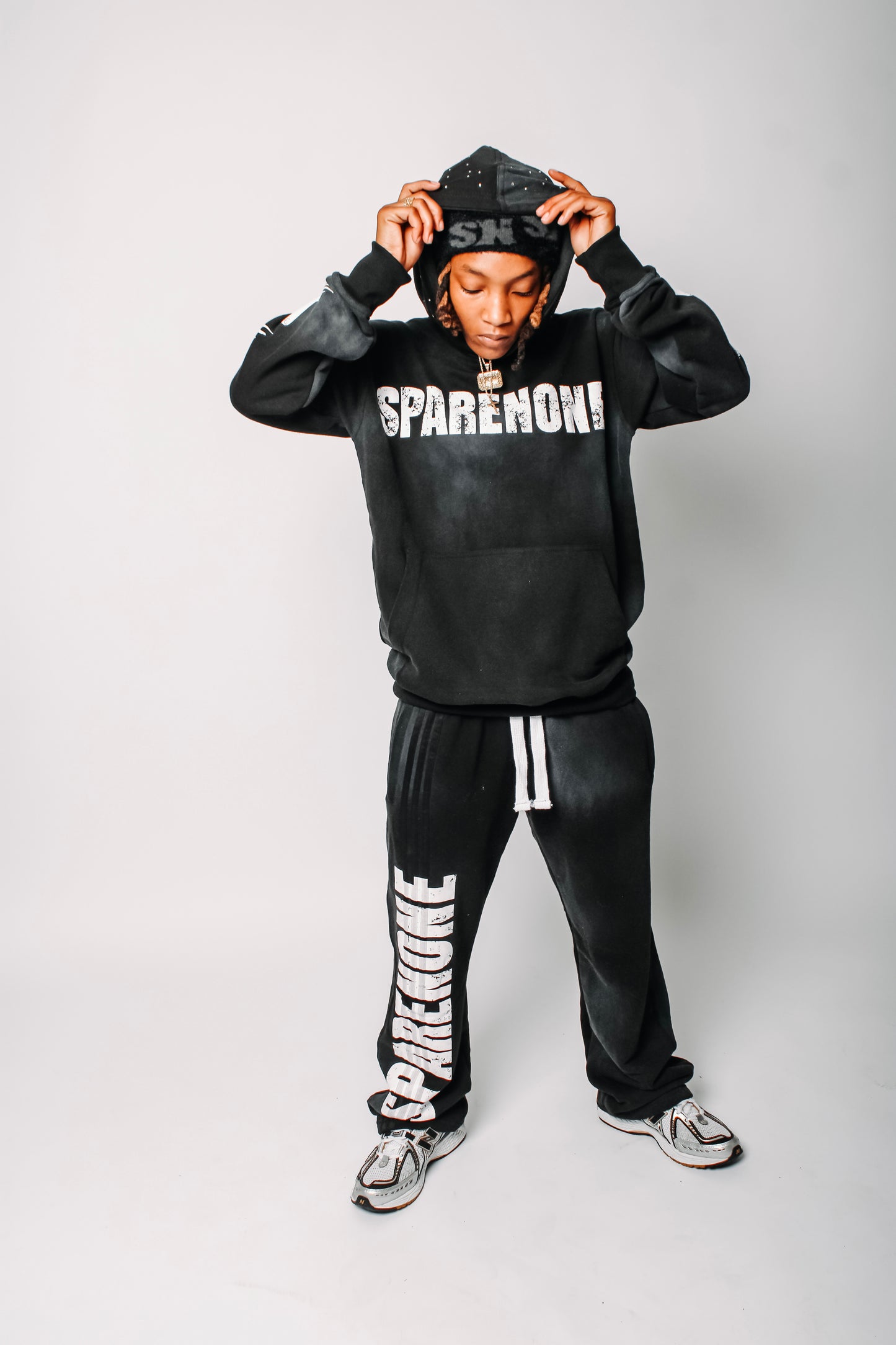 Black SpareNone Hoodie w/ Rhinestones